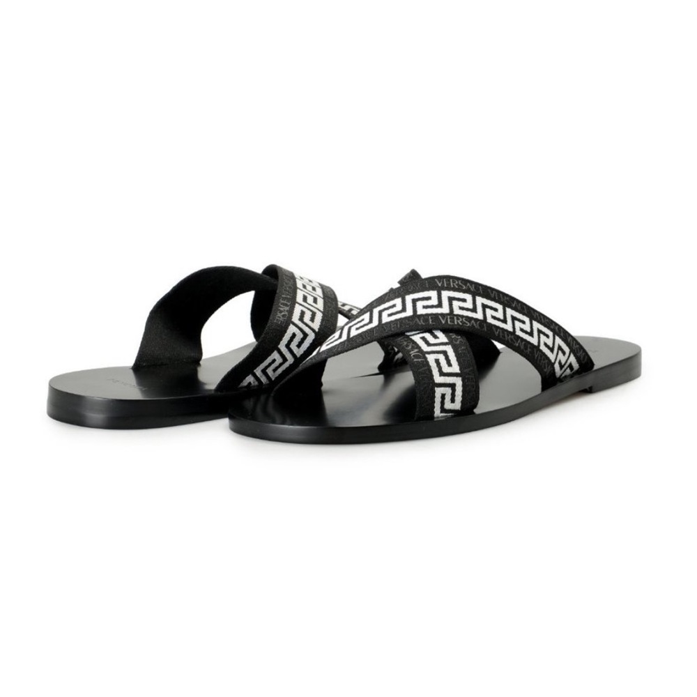 Versace Nastro Greca crisscross printed slides UNISEX 39 NWT